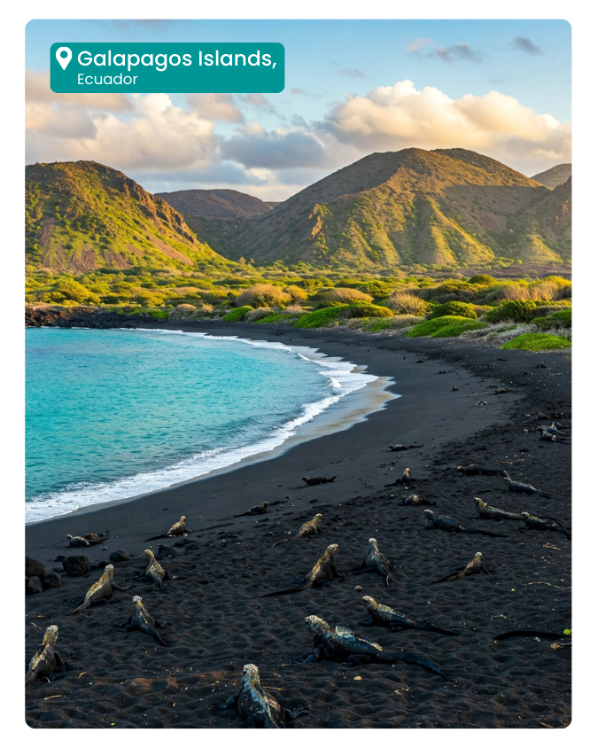 Galapagos Island black sand beach